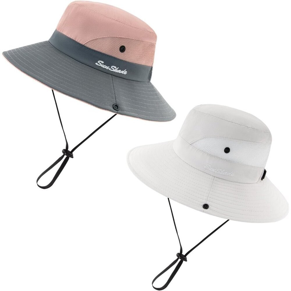 Unisex Pink & White Set of 2 Wide Brim Mesh Vent Chin Strap Classic Cowboy Hat